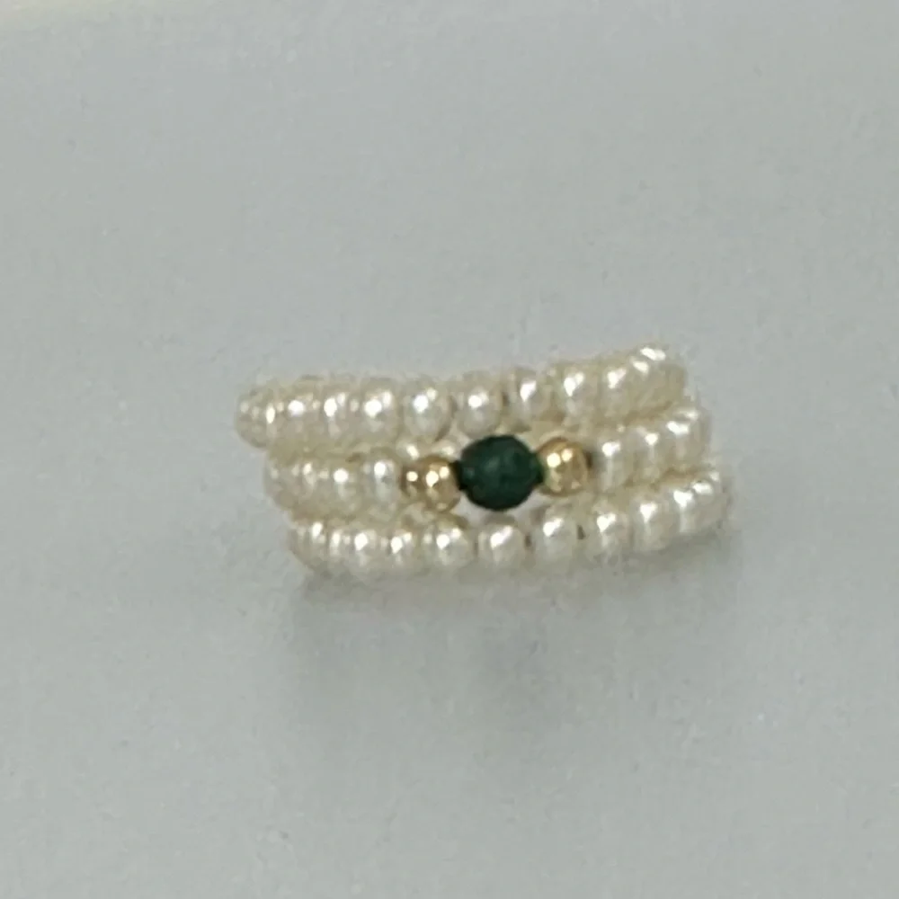 Sea Pearls 14k malachite ring
